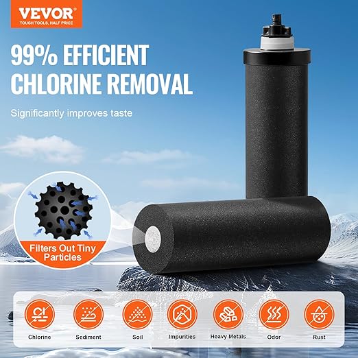 VEVOR Gravity-fed Water Filter System, 1.5G 304 Stainless-Steel Countertop System, Water Filtration System, Reduces Lead and up to 99% of Chlorine, with 2 Carbon Filters & Spigot, for Home Camping RV