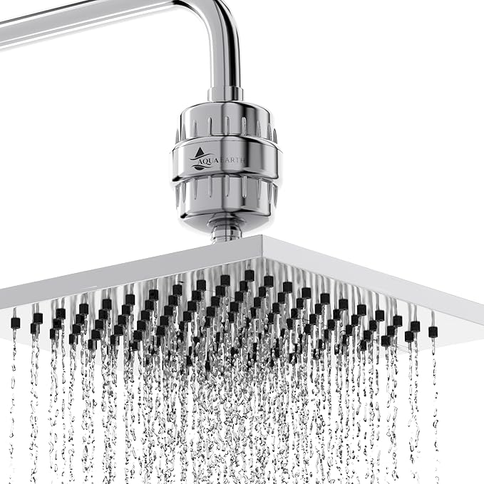 Aqua Earth Shower Filter For Hard Water Removes Chlorine Fluoride Harmful Substances Organics Other Sediments Shower Head Filter High Output Vitamin C For Hair and Nails