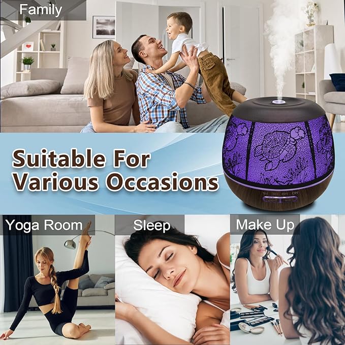 Essential Oil Diffuser for Home,500ML Aromatherapy Diffusers for Essential Oils Large Room with Cool Mist Humidifiers for Bedroom,7 Colors Changed & 3 Mist Mode Automatic Shut-Off - Turtle