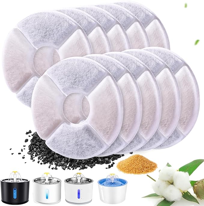 RBAYSALE Cat Water Fountain Filters 12 Pack Cat Fountain Filter Replacement, 3 Triple Filtration System, Activated Carbon Filters for 84oz/2.5L Automatic Cat Fountain
