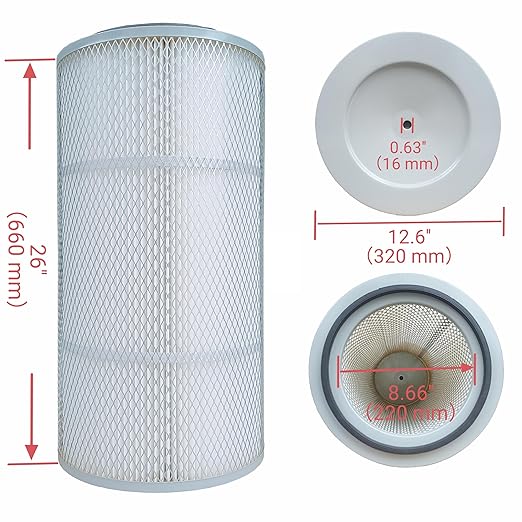 Dust Collector Filter Industrial Flame Retardant Cartridge with Outer Mesh - OD: 12.6'' H: 26'' (320 * 660mm) for Powder Dust Collector Sand Blast Coating Shot Blasting Machine Filter Element