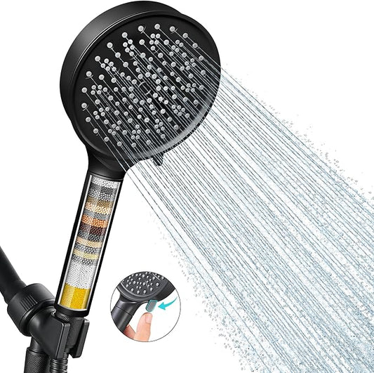Cobbe Filtered Shower Head with Handheld, High Pressure 6 Spray Mode Showerhead with Filters, Water Softener Filters Beads for Hard Water - Remove Chlorine - Reduces Dry Itchy Skin, Matte Black