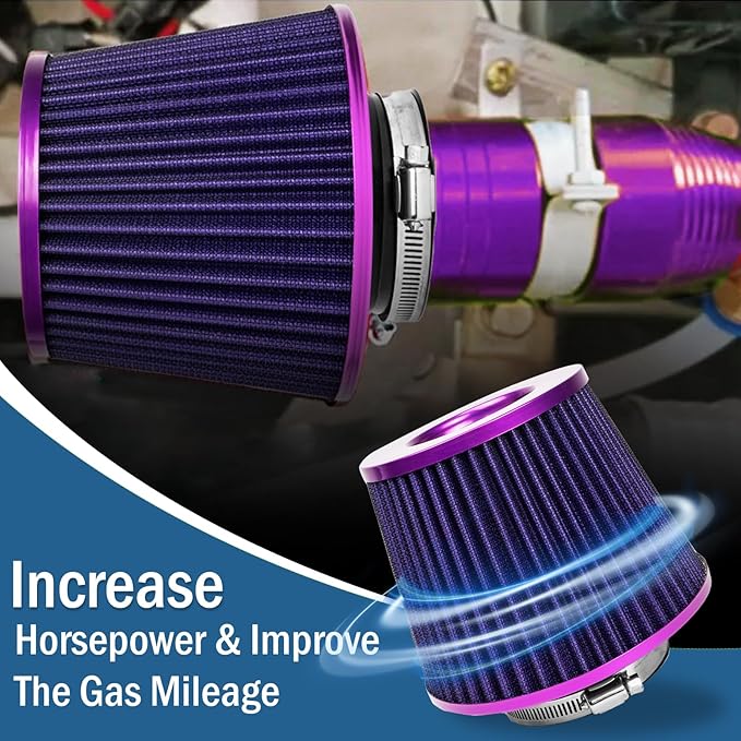 Universal Clamp-On Air Intake Filter, High Performance, Washable Filter, Replacement Air Filter, Flange Diameter 3inch/76mm (Purple)