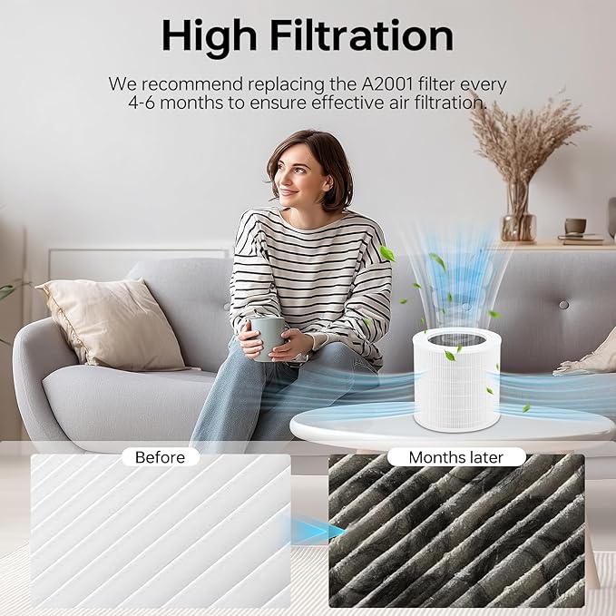 Replacement Filter Compatible with A2001 Air Filter, 3-In-1 Activated Carbon Filter, High Efficiency Filtration,Compared to Part #AF-2001, 2 Packs