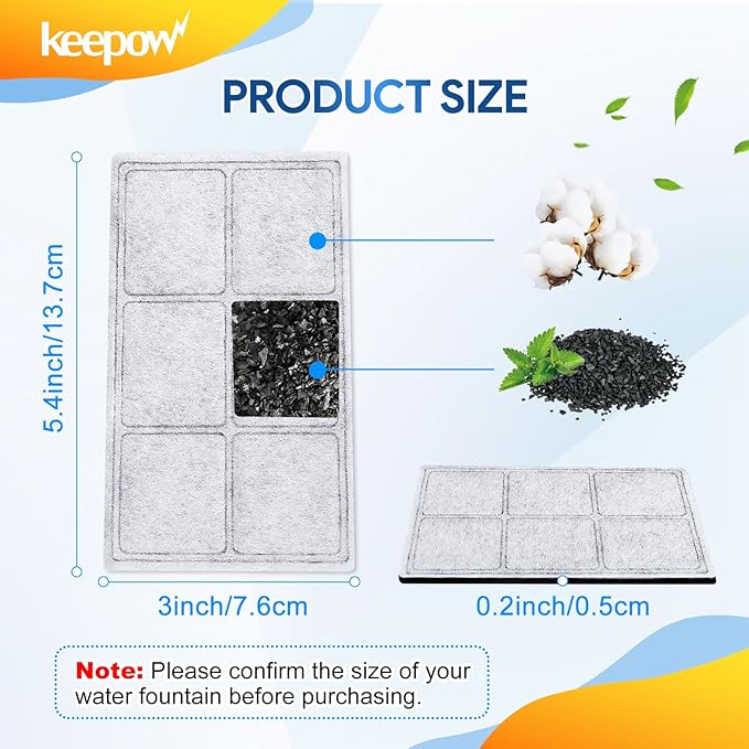 KEEPOW Replacement Carbon Filters for PetSafe Drinkwell Fountain, Pet Water Fountain Filters for Drinkwell Platinum, Zen, Original, Multi-Tier, Mini, Outdoor, Big dog and Everflow, 6-Pack Filter