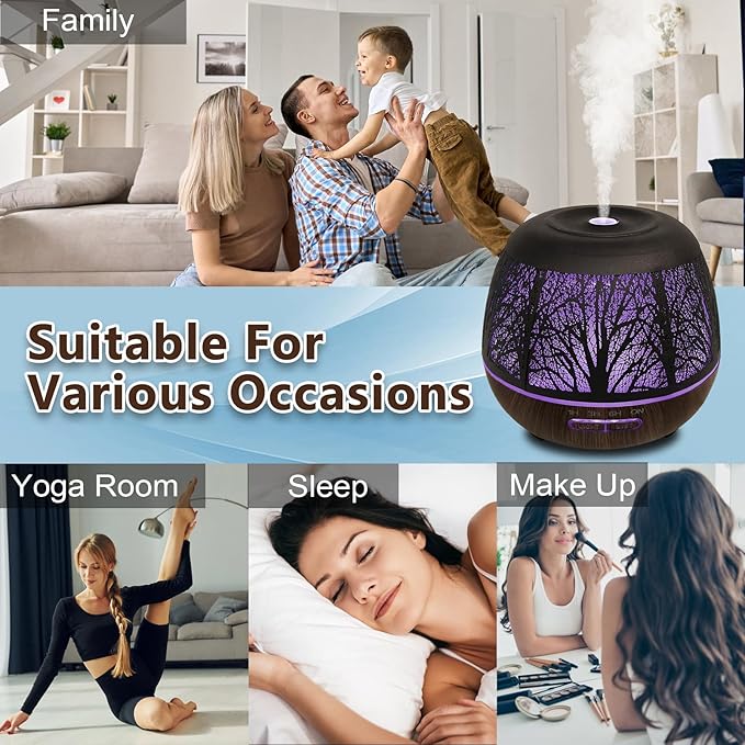 Essential Oil Diffuser for Home,500ML Aromatherapy Diffusers for Essential Oils Large Room with Cool Mist Humidifiers for Bedroom,7 Colors Changed & 3 Mist Mode Automatic Shut-Off,Tree