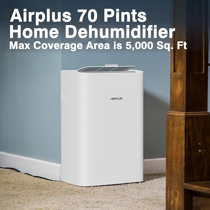 AIRPLUS 4500 Sq. Ft Dehumidifier for Basement, 70 Pints Dehumidifiers for Home with Drain Hose, Continuous Drainage, Intelligent Humidistat, Multifunctional Dehumidifier for bathroom, bedroom
