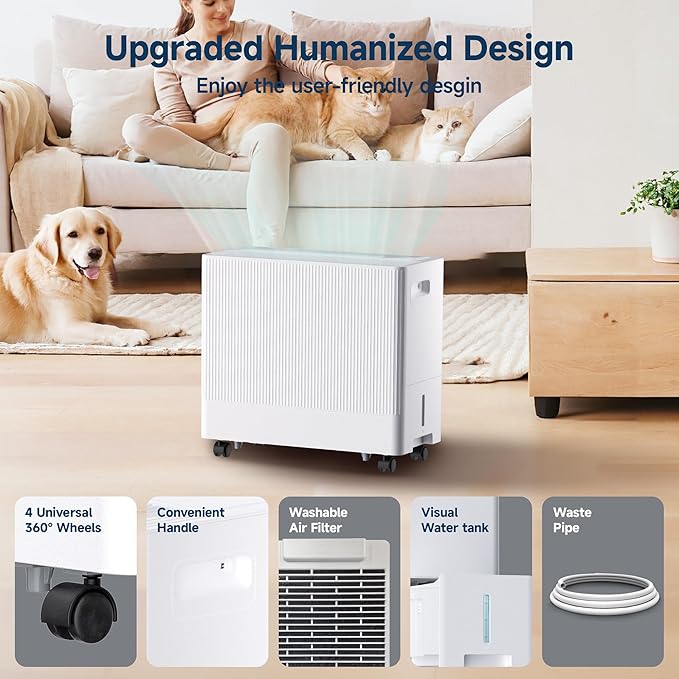 35 Pints Dehumidifier for Basement with Drain Hose,3000 Sq.Ft Dehumidifiers for Home,With 24-Hour Timer Function,Automatic Defrost,Multiple Dehumidification Modes,Suitable for Large Rooms