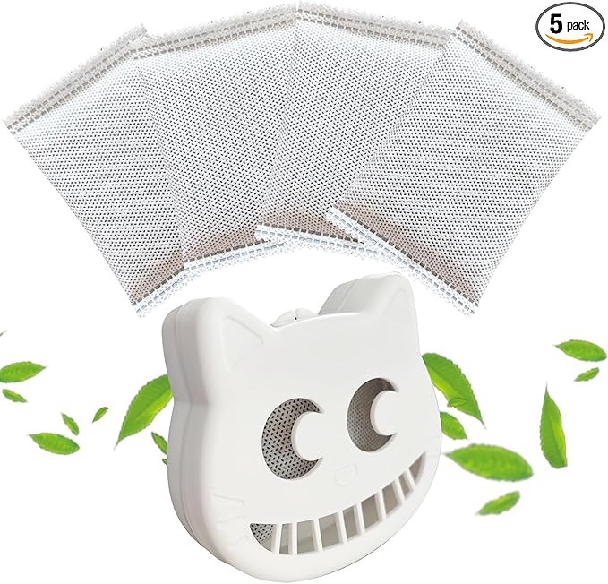 Unscented Cat Litter Box Deodorizer Kit Stick-On Activated Carbon Odor Eliminators Compatible with most manual and automatic litter boxes (4 Refills+ 1 Box) (White, Unscented)