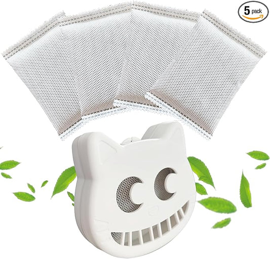 Unscented Cat Litter Box Deodorizer Kit Stick-On Activated Carbon Odor Eliminators Compatible with most manual and automatic litter boxes (4 Refills+ 1 Box) (White, Unscented)
