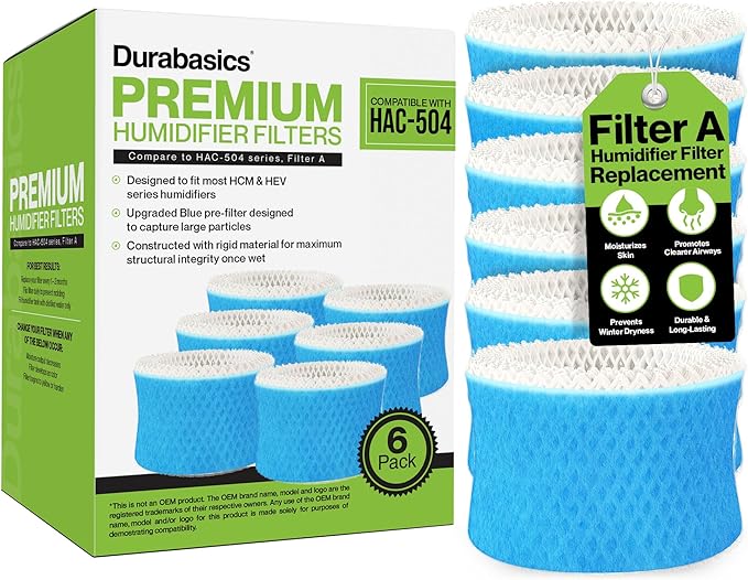 Durabasics 6 Pack of Premium Humidifier Filters Compatible with Honeywell Humidifier Filters HAC-504, HAC-504AW & Honeywell Filter A | Replacement for HCM 350 Cool Mist Humidifiers