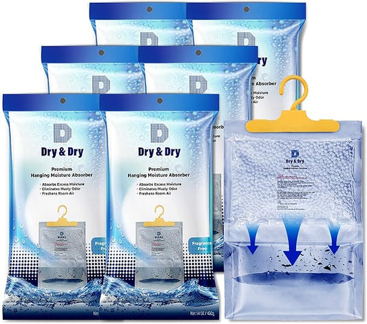 Dry & Dry Moisture Absorbers Dehumidifiers for Home, Basement, Bedroom, Small Dehumidifiers - Moisture Absorbers - White - 6 Packs (14 ounce/pack)