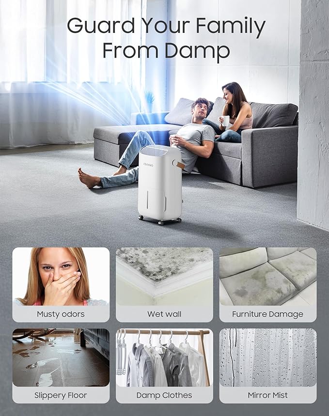 Dehumidifier for Basement,Home,Bathroom,Bedroom 45 pint/Day 4500 Sq ft Dehumidifiers with Drain Hose,Most Efficient Energy Star 2025,Intelligent Humidity Control,3 Modes,24H Timer (45 Pint)