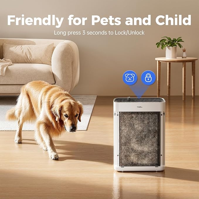 Air Purifier for Home Large Room Bedroom Up to 3000 Sq Ft with Washable Filters, H13 Hepa Double-Sided Air Filter Purifier PM 2.5 Sensor, Air Cleaner for Dust, Pets, Smoke, Pollon 22dB (White)