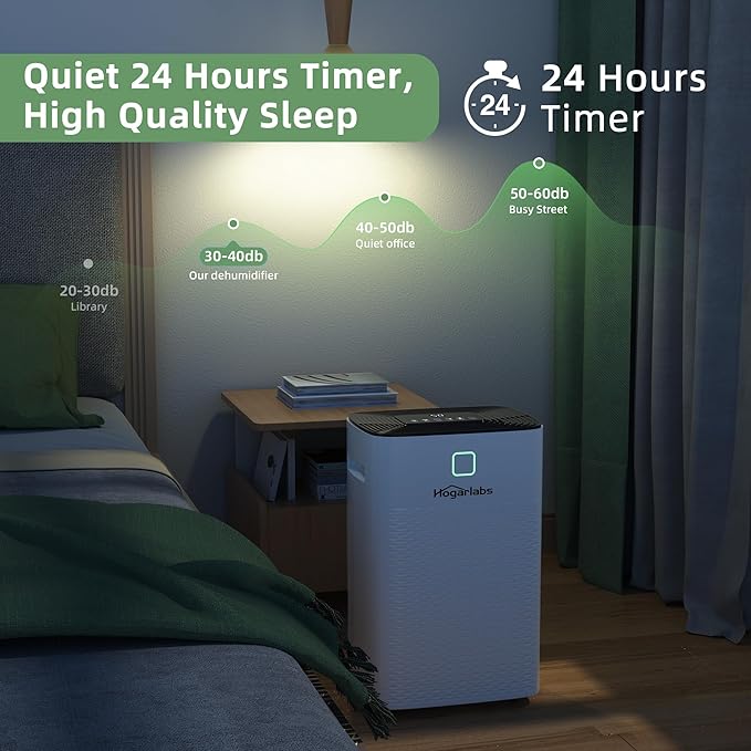 34 Pint Dehumidifiers for Home Basements, with 3 Working Modes, Overflow Protection, and Auto Shut off Restart. Ultra Silent Dehumidifier with Drain Hose, Intelligent Humidity Control