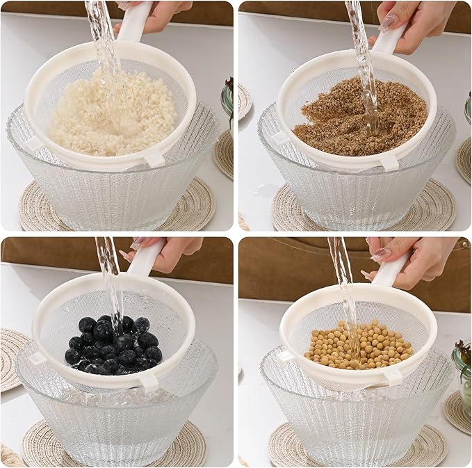 Kefir Strainer Set, 2-Size Plastic Non-Metal Sieve with Fine Mesh for Kefir Grains, Milk Kefir, Water Kefir & Kombucha - Durable, Food Grade & Easy Clean