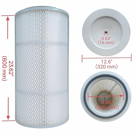Dust Collector Filter Cartridge with Outer Mesh - OD: 12.6'' H: 23.62'' (320 * 600mm) for Powder Dust Collector Sand Blast Coating Shot Blasting Machine Filter Element