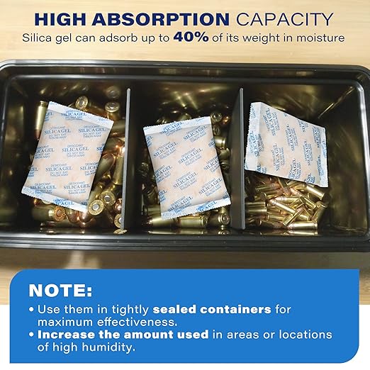 LotFancy Silica Gel Packets, 100 Gram 7 Packs Rechargeable Desiccant Dehumidifiers Packets, Moisture Absorber Drying Bag with Orange Indicator, Non-Toxic, Odorless