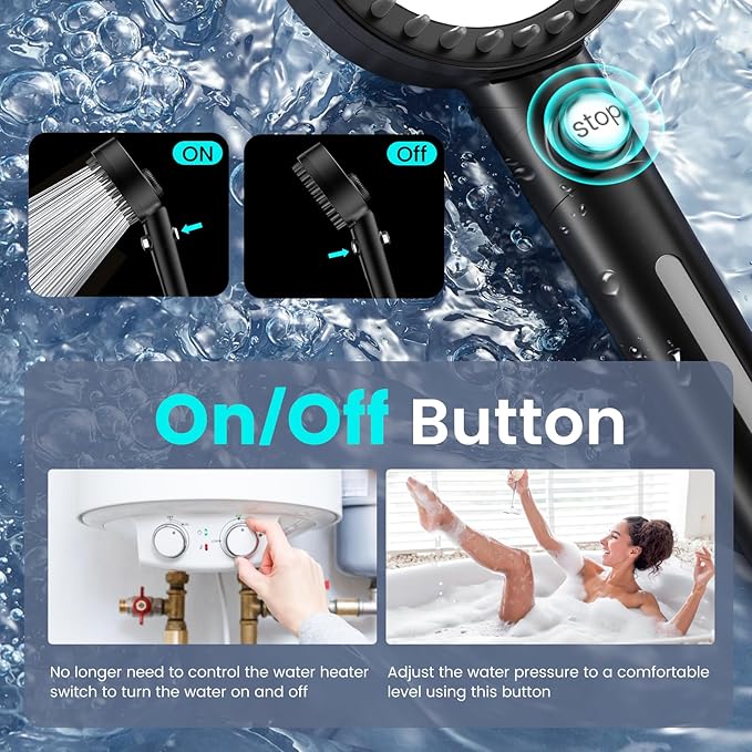 Filtered Shower Head with Handheld, High Pressure 4 Spray Mode Showerhead with Filters, Water Softener Beads for Hard Water with ON/OFF Switch for Pets - Remove Chlorine