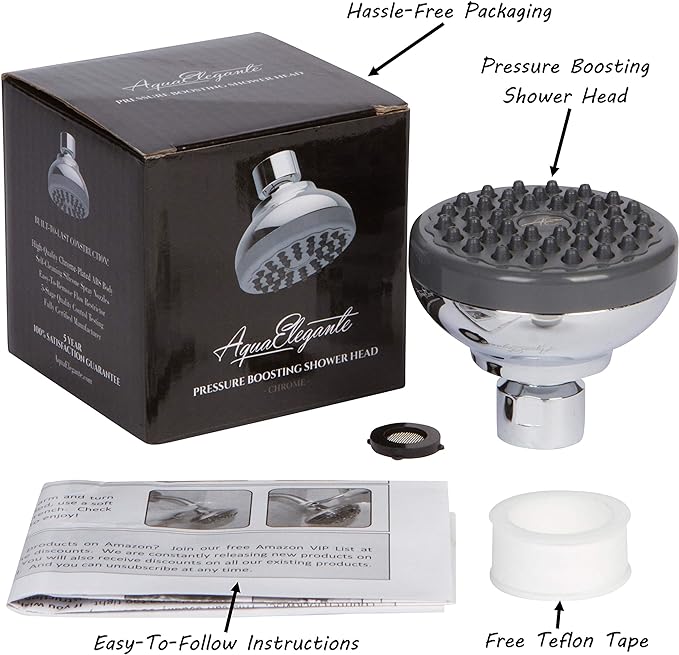 Pressure Boosting Shower Head - High Pressure Water Saver Showerhead Best For Low Flow Showers, 2.5 GPM - Chrome