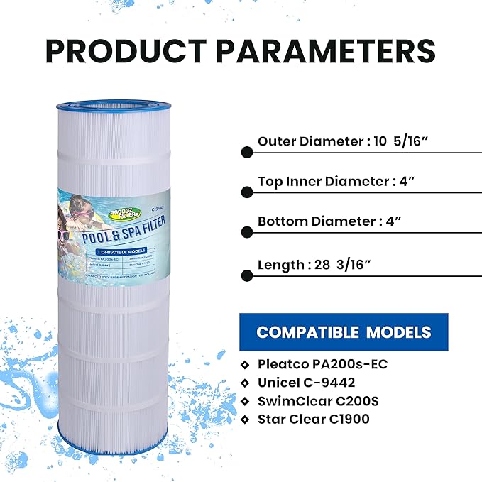 C200S Filter Compatible with CX200XRE, SwimClear C200S, C200S, Unicel C-9442, PA200S, 200 Sq. Ft Pool Filter Cartridge, 1 Pack