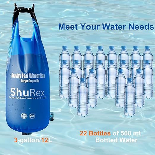3-Gal Gravity-Fed Water Bag with 2 Outlet Pipes for Sawyer Water Filtration System Survival Water Filter Straw, Compatible with LifeStraw and Other Water Filter Straw, BPA-Free (12L/3Gal)