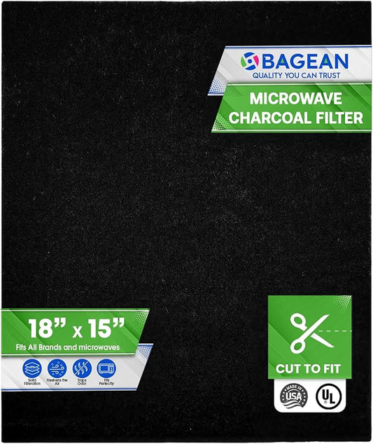 Cut-to-Fit Microwave Filter Replacement - 18” x 15” Activated Carbon Filter Fits Samsung GE LG Frigidaire Whirlpool and More - Charcoal Oven Vent Filters Removes Odors and Freshen Air (1 Pack)