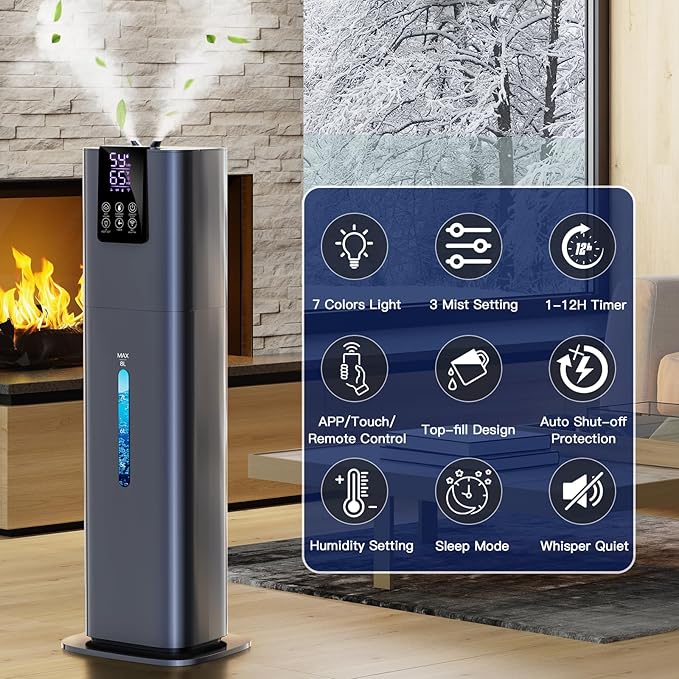 Smart Humidifiers Large Room Bedroom Home, 2.11Gal(8L) Quiet Top Fill Cool Mist Humidifier, Smart App & Remote Control, 3 Speed Humidifier with 360° Nozzle, Humidity Setting for Baby Office(Blue)