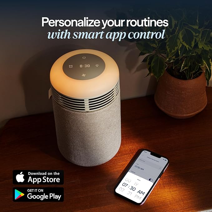 BLUEAIR Purifier for Bedroom - Mini Restful - Sunrise Clock with HEPASilent Filtration and Wake Up Light - Cleans Air and Supports Circadian Rhythm - USB-C and App Connectivity, Beige