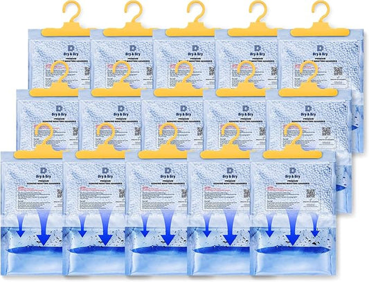 Dry & Dry 15 Packs [Net 7 Oz/Pack] Moisture Absorbers for Home, Basement & Bedroom - Small Dehumidifiers