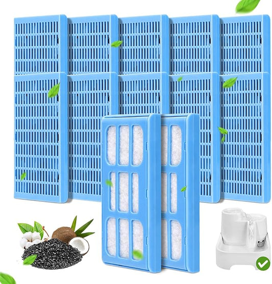 Cat Water Fountain Filter, 12 Pack Replacement Filter for 2L/ 70 fl. oz. Pet Water Fountain, Activated Carbon Filter for Large Fresh Water Drinking Fountain Dispenser Triple Action Filter for Dog/Cat