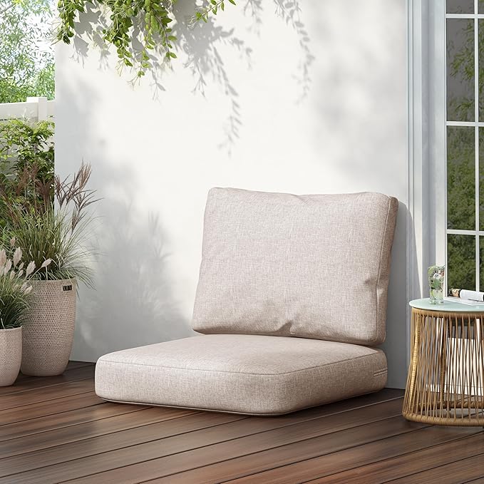 GDFStudio Outdoor Club Chair Cushion Set,5" Thick Water-Repellent Seat & Back Cushions,UV-Resistant Fabric,All-Weather Comfort Pads for Patio,Deck,Garden,Backyard Seating,Beige
