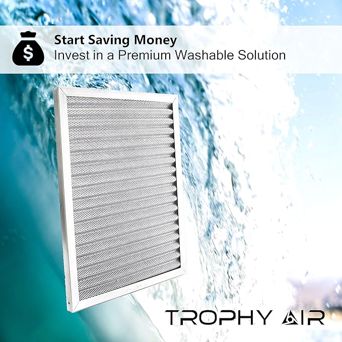 12x12x1 | Trophy Air | Merv 8 | Washable Furnace Filter | Lifetime HVAC & Furnace Air Filter | Washable Electrostatic | High Dust Holding Capacity | Premium Quality Aluminum