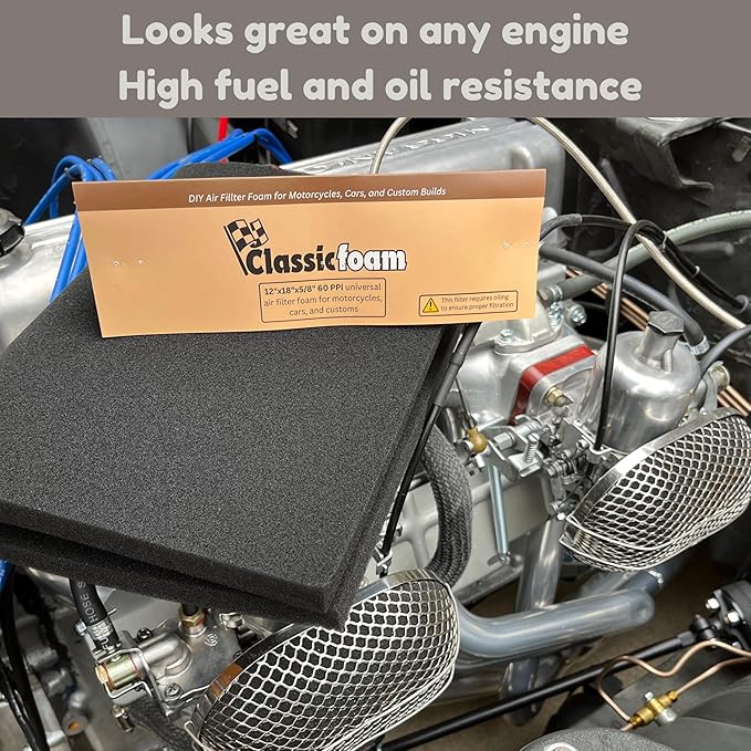Air Filter Foam Sheet Material - 12"x18"x5/8" - 60 PPI for Motorcycles, Dirt Bikes, Classic Cars, ATV, UTV, SXS, Small Engines