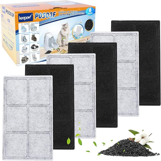 KEEPOW Replacement Carbon Filters for PetSafe Drinkwell Fountain, Pet Water Fountain Filters for Drinkwell Platinum, Zen, Original, Multi-Tier, Mini, Outdoor, Big dog and Everflow, 6-Pack Filter