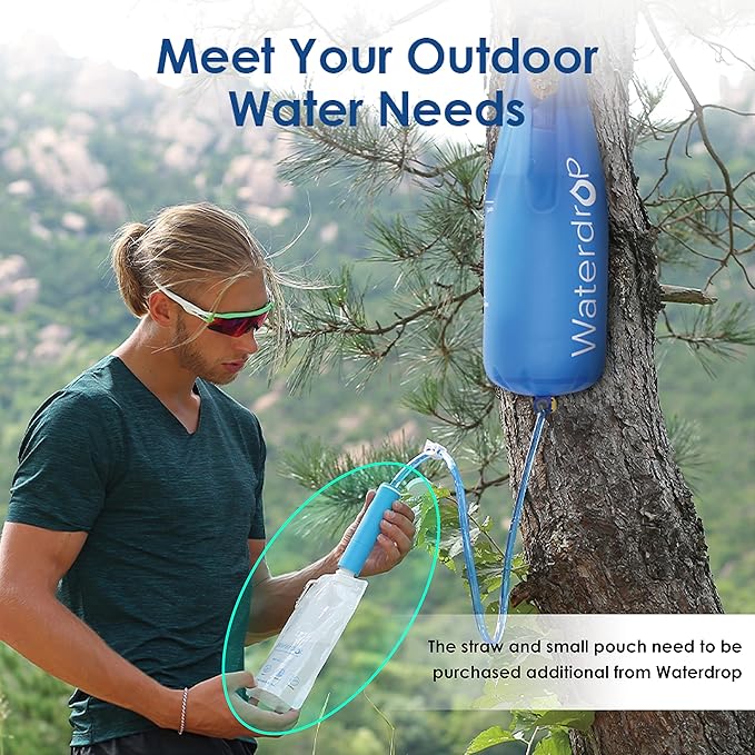 Waterdrop Gravity Water Bag for Camping, Travel, Backpacking, Hiking and Emergency, Compatible with Water Filter Straw, Flex Foldable, 1.5 Gal Bag