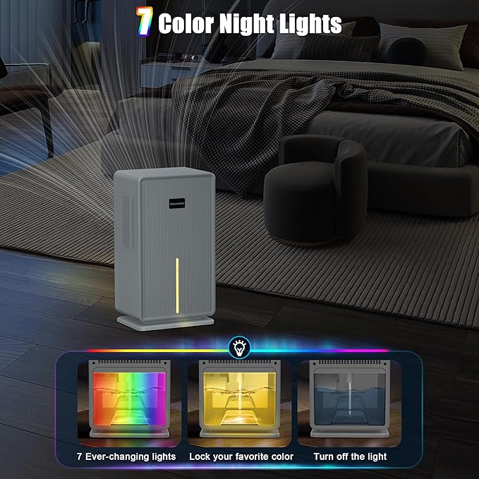 Dehumidifiers for Home, Upgraded 101OZ Dehumidifier (800 sq.ft), Quiet Dehumidifier for Basement, Bedroom, Bathroom, RV, Closet with Auto-off, Sleep Mode, 7 Colorful LED Light, Small Portable, White