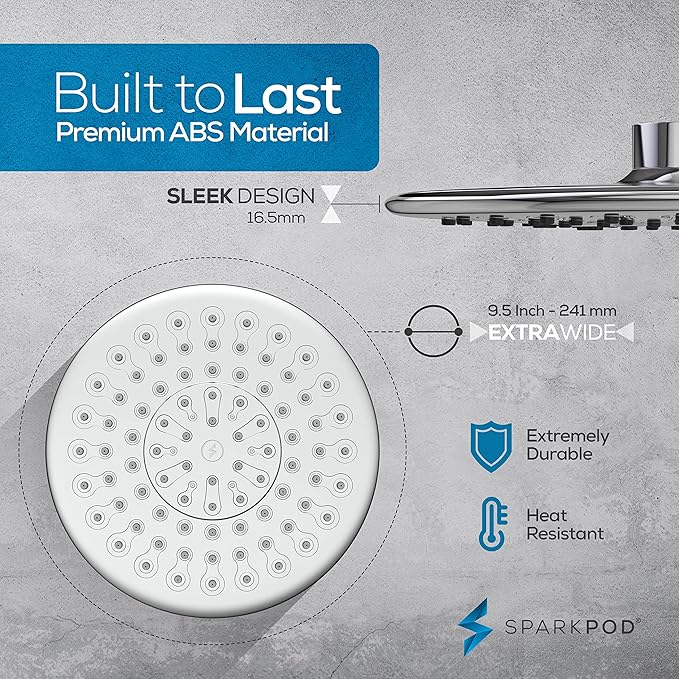 SparkPod Luxury Filtered Shower Head Set 23 Stage Shower Filter - Reduces Chlorine and Heavy Metals - High Pressure Showerhead Filter (9.5" Round, Luxury Polished Chrome)