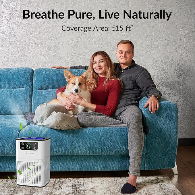 Air Purifiers for Bedroom Home, FETIONS Air Cleaner with Fragrance Sponge Sleep Mode 3-in-1 Filtration System, Compact with H13 HEPA Filter for Pet Dander Pollen Smoke Dust Odor,White,2 Pack