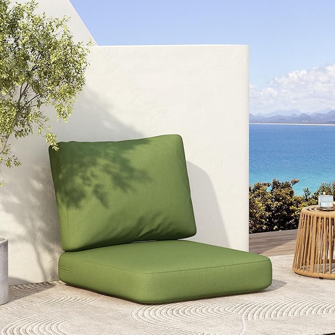 GDFStudio Outdoor Club Chair Cushion Set,5" Thick Water-Repellent Seat & Back Cushions,UV-Resistant Fabric,All-Weather Comfort Pads for Patio,Deck,Garden,Backyard Seating,Green