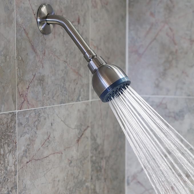 Aqua Elegante High Pressure Showerhead Brushed Nickel - Best Wall Mount, Bathroom, RV Shower Head For Low Flow Showers, 1.8 GPM - Brushed Nickel & California Certified
