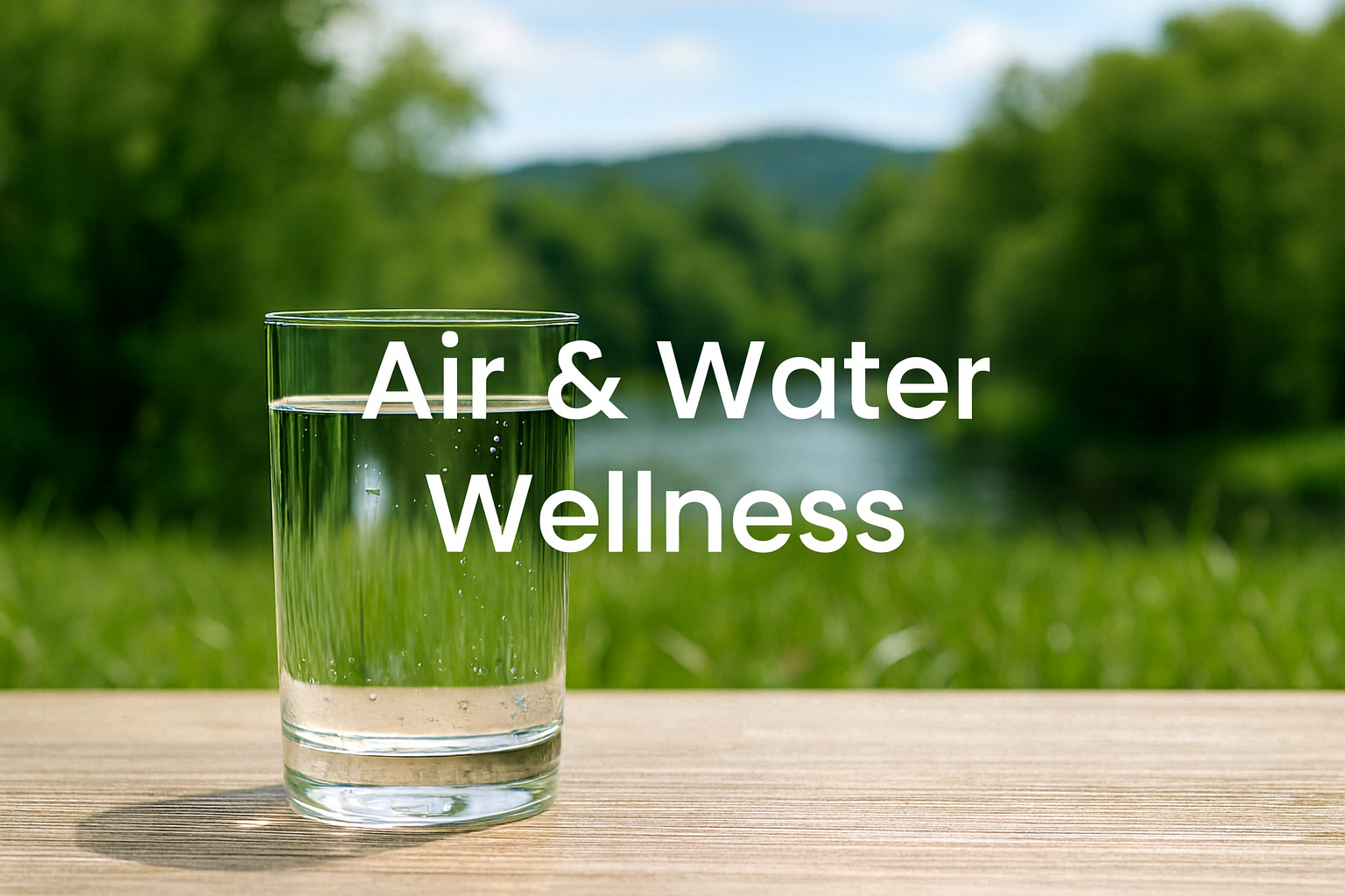 AquaNest Air & Water Wellness blog cover showing clean river, blue sky, and green trees symbolizing fresh air and pure water