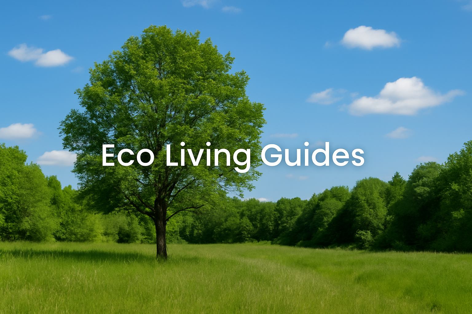 AquaNest Eco Living Guides blog cover with sunlight through green leaves and a reusable water bottle on a wooden table